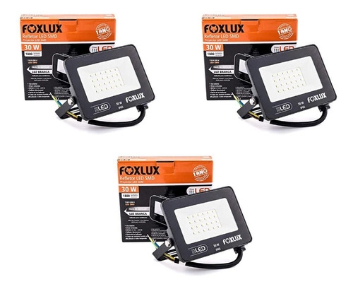 Kit 3 Refletor Led Foxlux 30w 6500k Bivolt