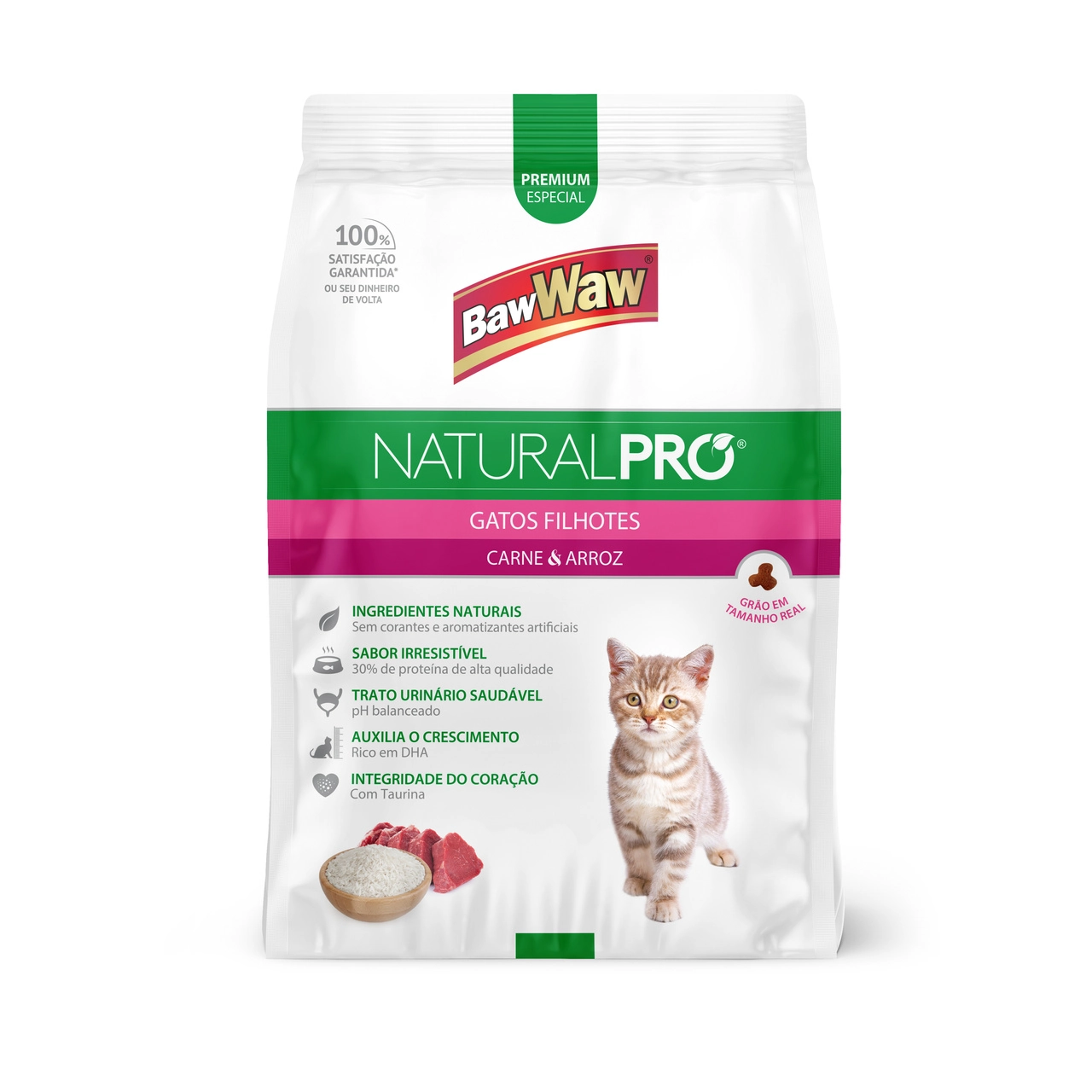 Racao Gatos Baw Waw 1kg Natural Pro Filhotes Carne/arroz