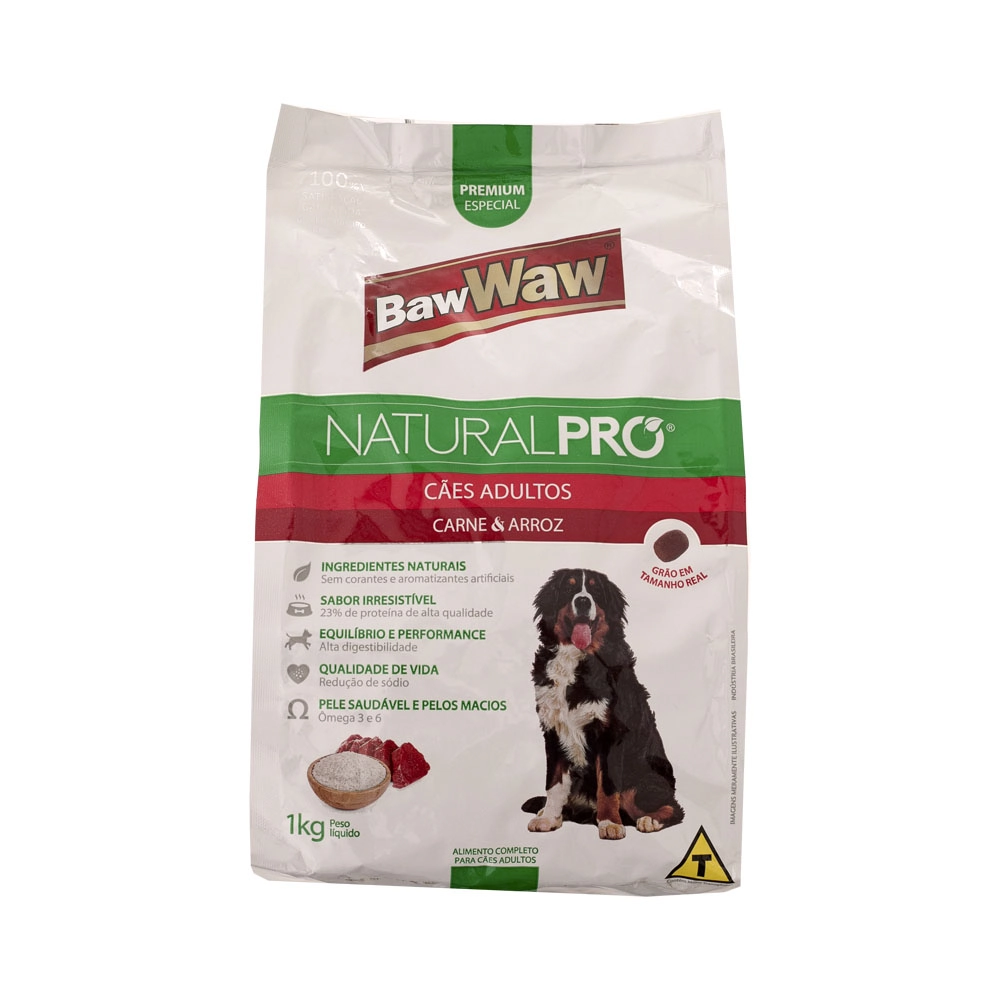 Racao Caes Baw Waw 1kg Natural Pro Carne/arroz