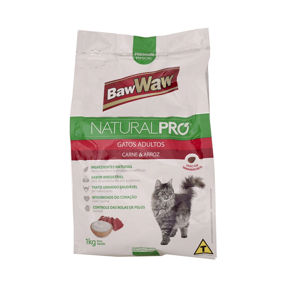 Racao Gatos Baw Waw 1kg Natural Pro Carne/arroz Ad