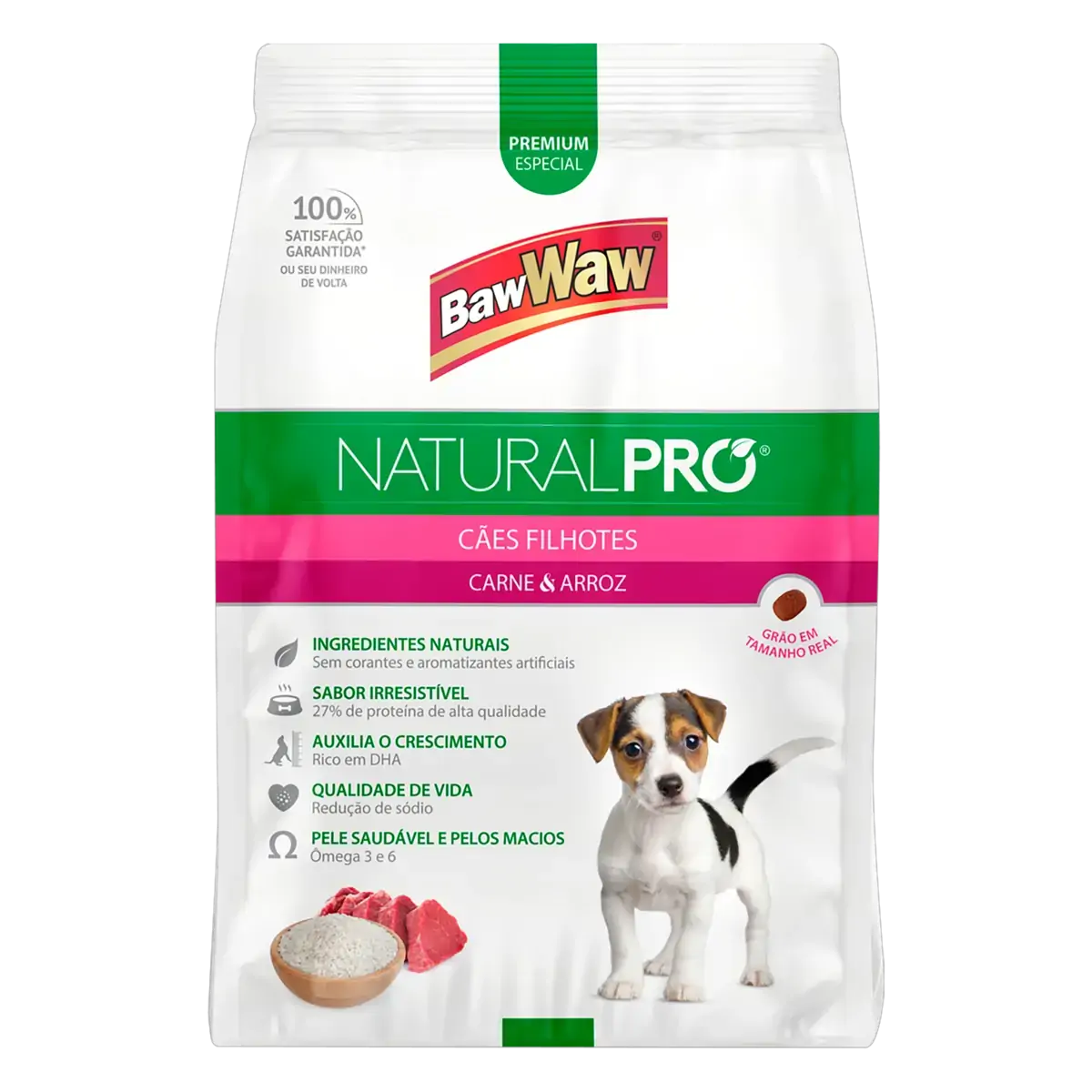 Alimento Para Cães Filhotes Carne E Arroz Baw Waw Natural Pró Pacote 1kg