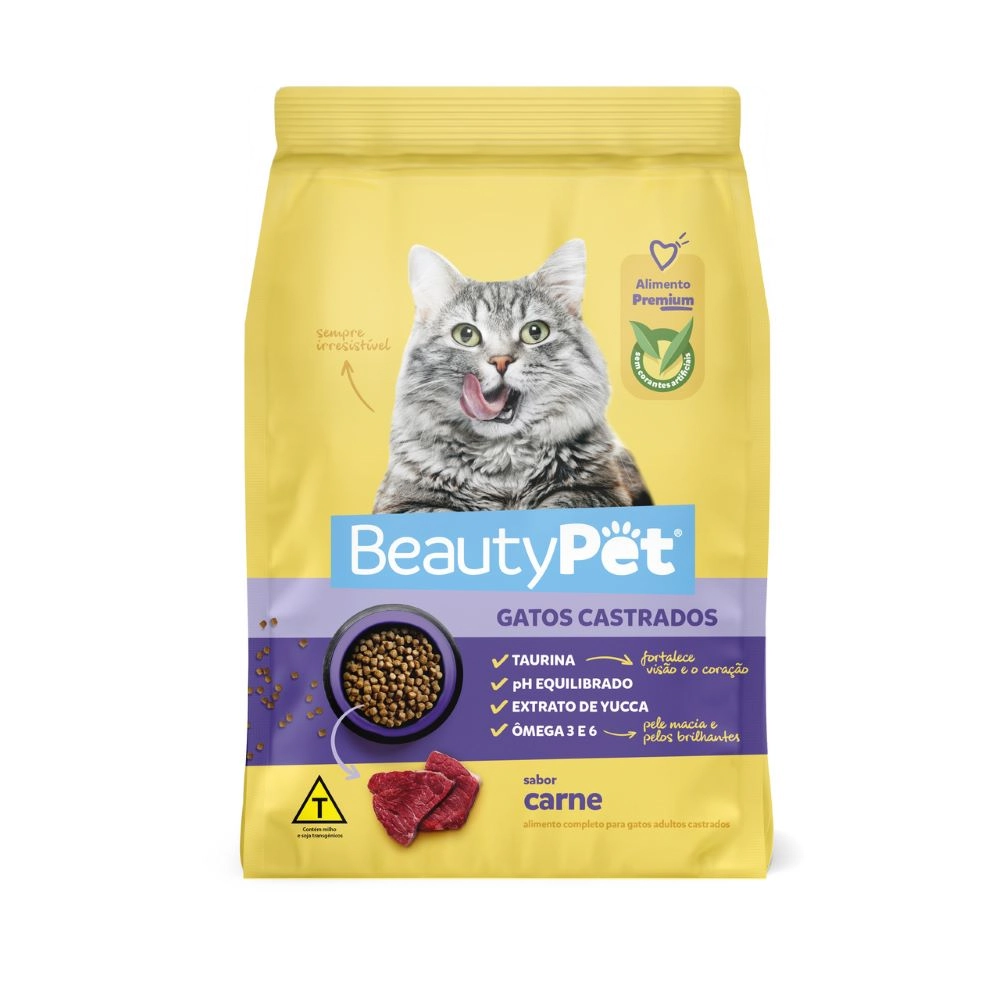 Racao Gatos Castrados Beauty Pet 900g Carne