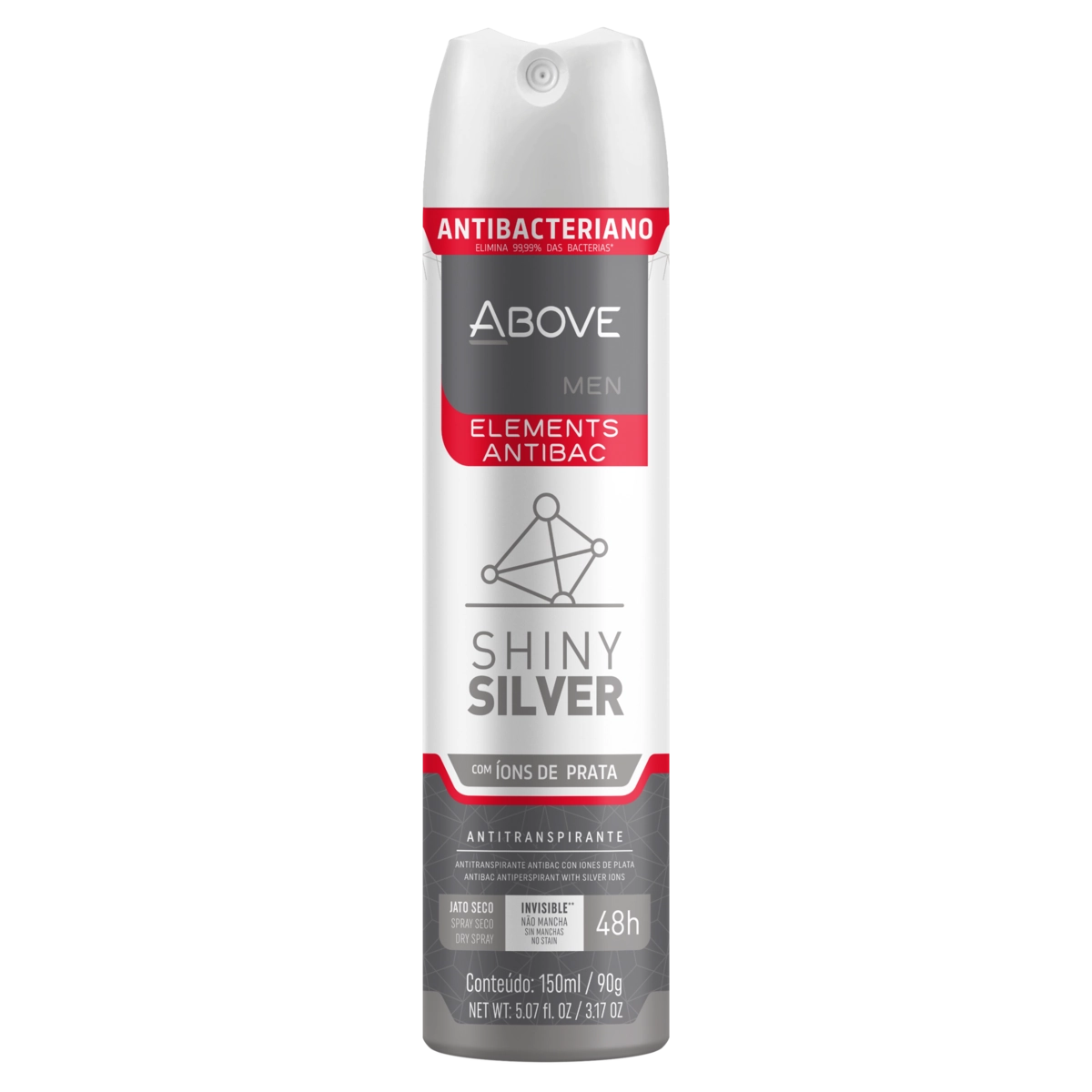 Antitranspirante Aerossol Antibacteriano Shiny Silver Above Men Elements 150ml Spray