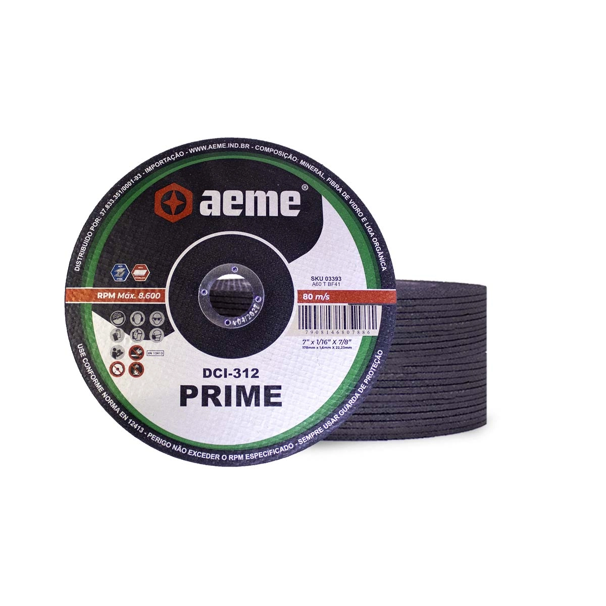 Disco Corte Fino Aeme Dci 312 7x1/16x7/8 (178x1.6x22.22) 50 Unidades