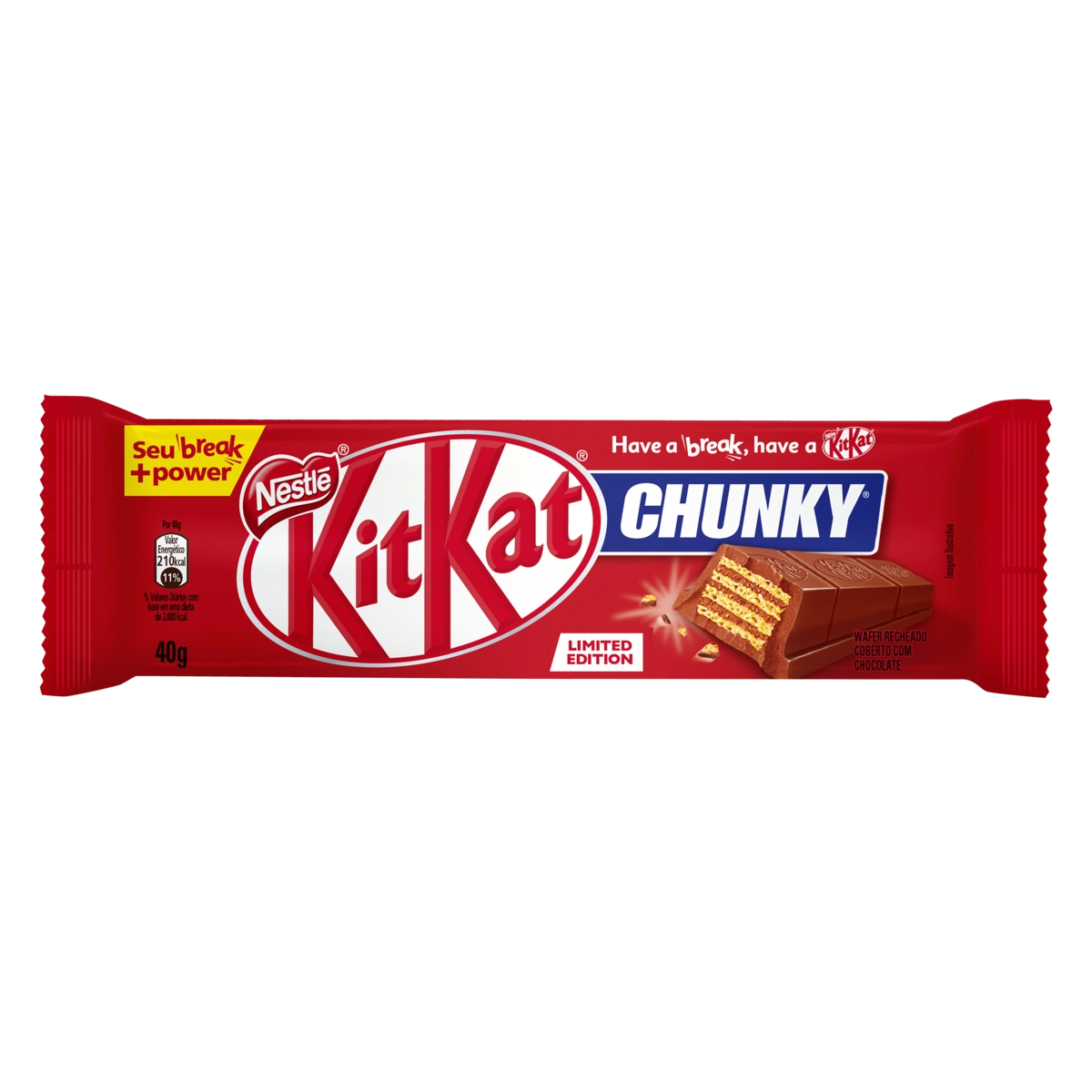 Wafer Chunky Recheio E Cobertura Chocolate Kitkat Pacote 40g