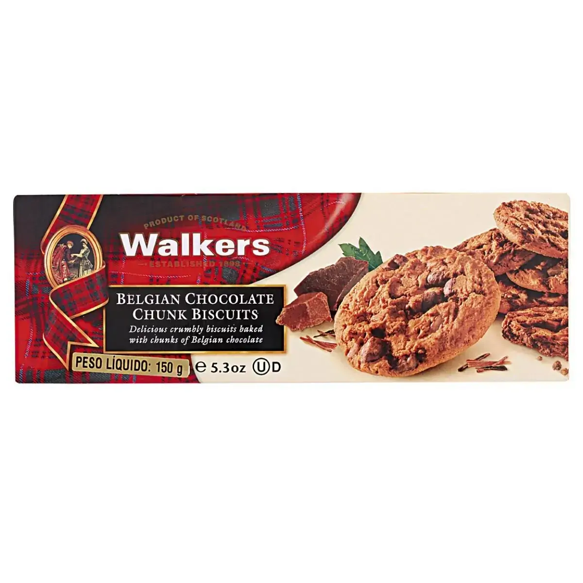 Biscoito Cookies WALKERS Com Pedaços De Chocolate Com Avelã 150g