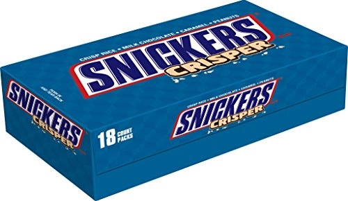 Snickers Crisper Singles Size Chocolate Candy Bars 1.41 Ounce Bar 18 Count Box