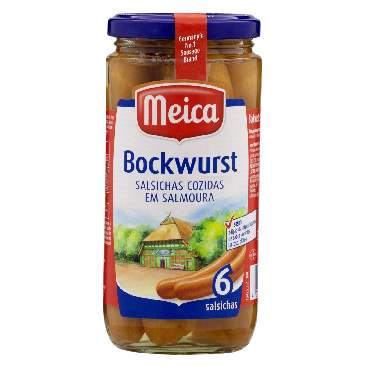 Salsicha Bockwurst Em Salmoura Cozida Meica Vidro 180g