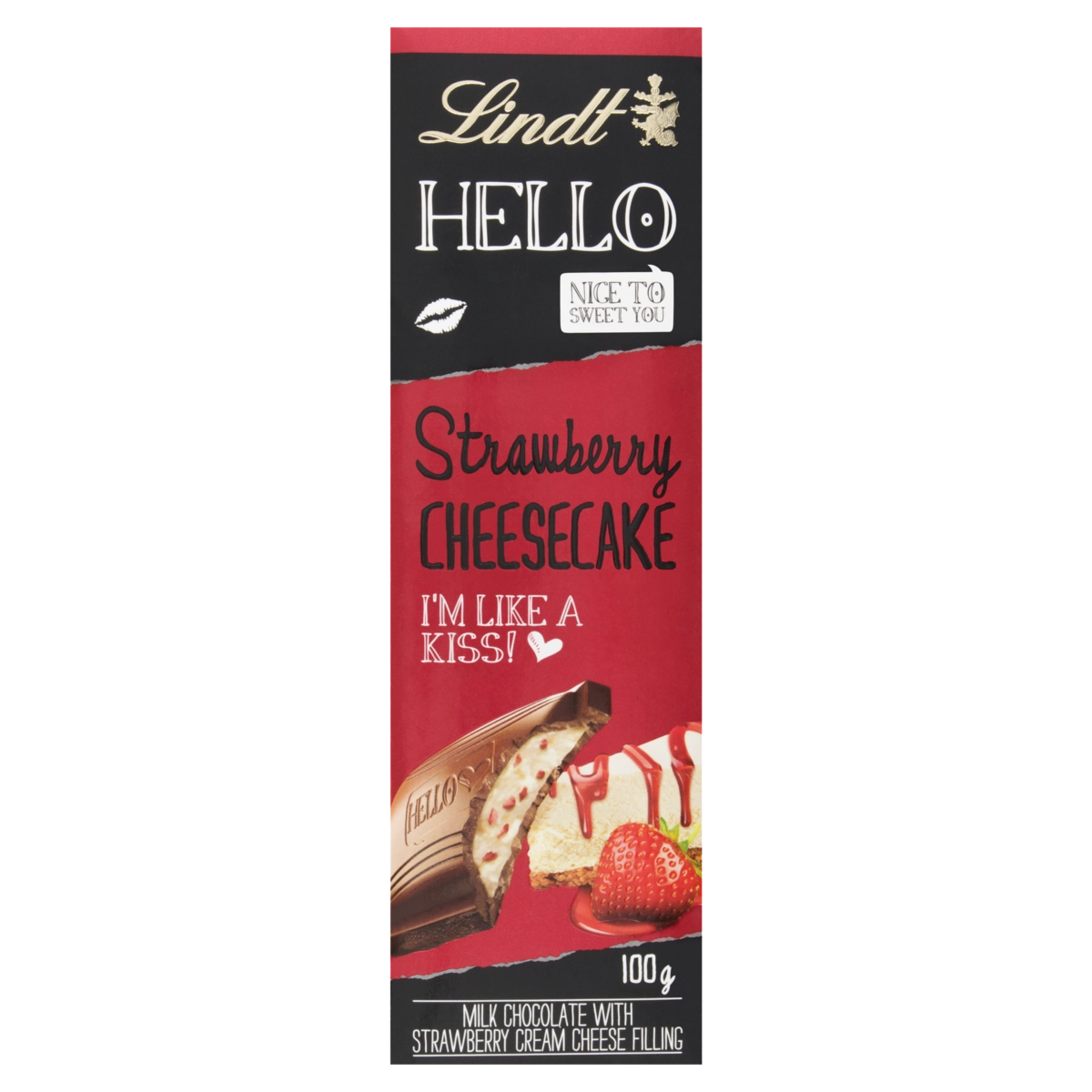 Chocolate Ao Leite Com Recheio De Cheesecake De Morango Lindt Hello Caixa 100g