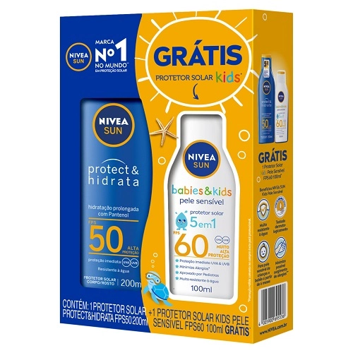 Kit Protetor Solar Fps 50 Nivea Sun Protect Hidrata 200ml Grátis Protetor Solar Pele Sensível Babies