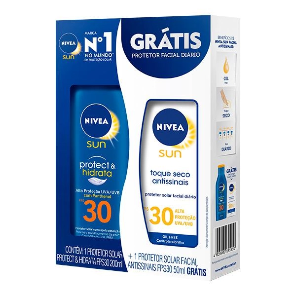 Kit Protetor Solar Fps 30 Nivea Sun Protect Hidrata 200ml Grátis Protetor Solar Facial Toque Seco An