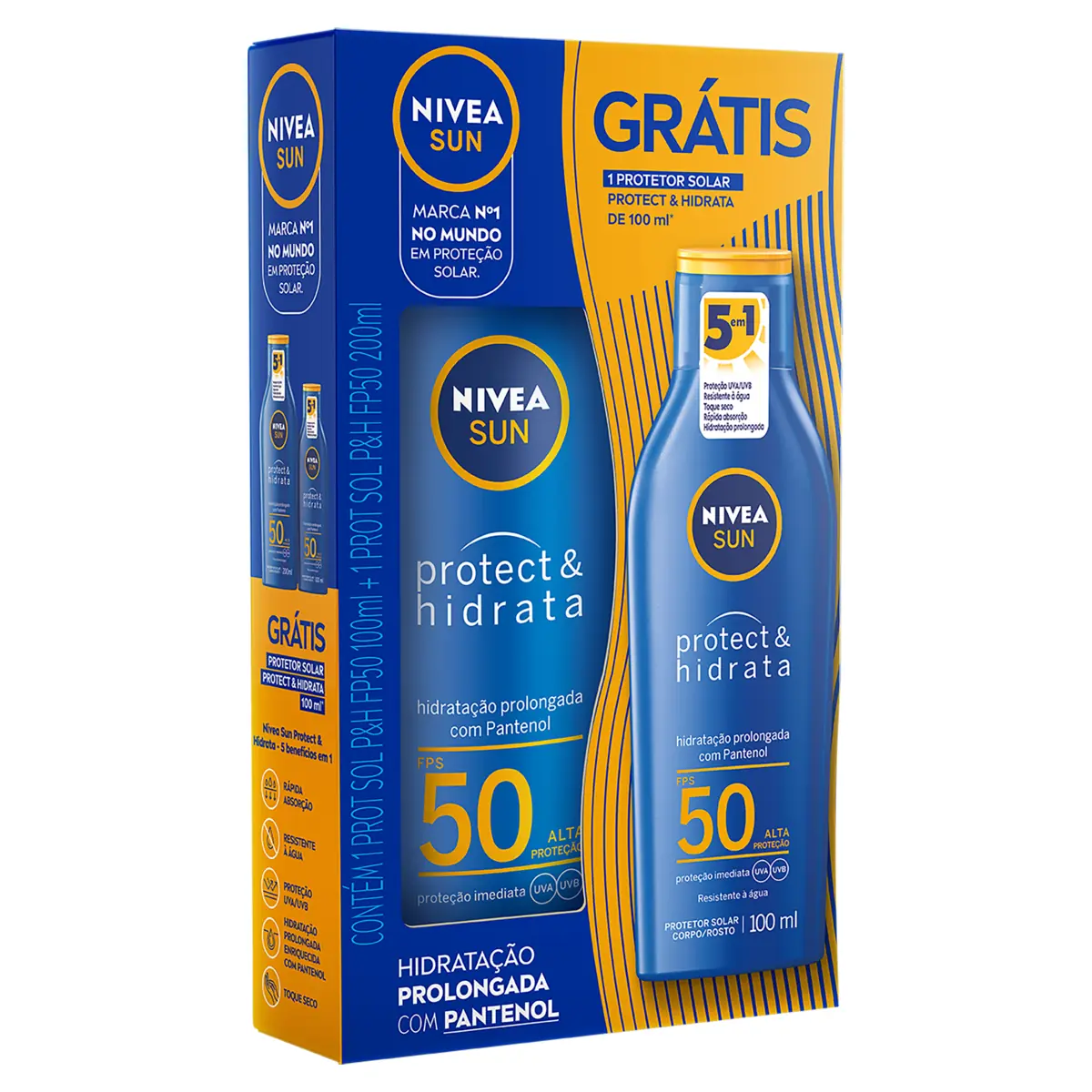 Kit Protetor Solar Fps 50 Nivea Sun Protect Hidrata 200ml Grátis Protetor Solar Fps 50 100ml