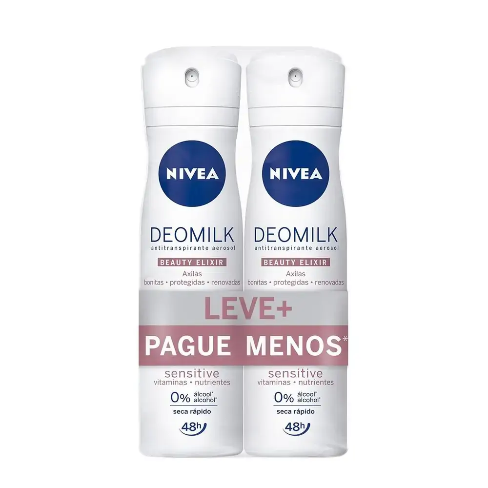 Pack Antitranspirante Aerossol Sensitive Nivea Deomilk Beauty Elixir 2 Unidades 150ml Cada Spray Lev