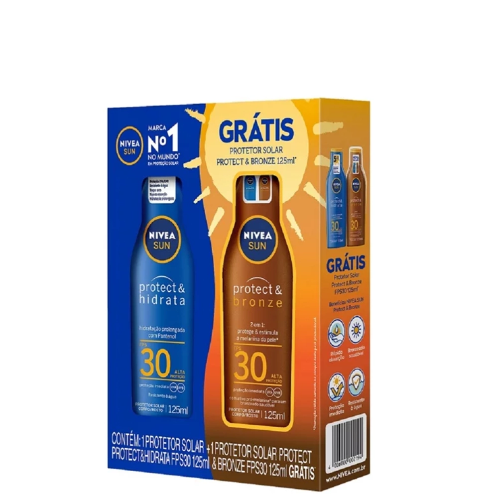Kit Protetor Solar Fps 30 Nivea Sun Protect Hidrata Grátis Protetor Solar Protect Bronze Fps 30 125m