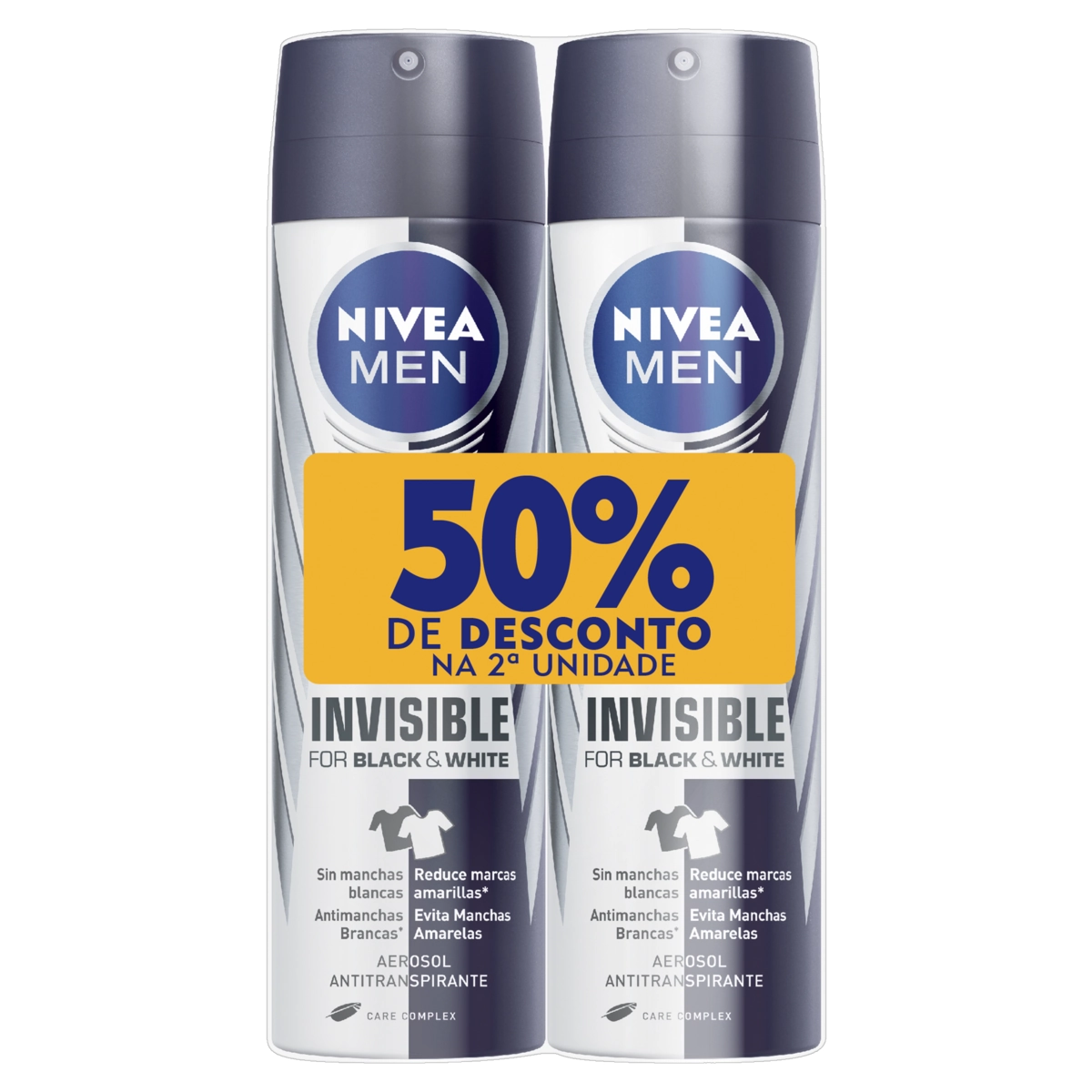 Pack Antitranspirante Aerossol Invisible Black White Nivea Men 2 Unidades 150ml Cada Grátis 50 De De