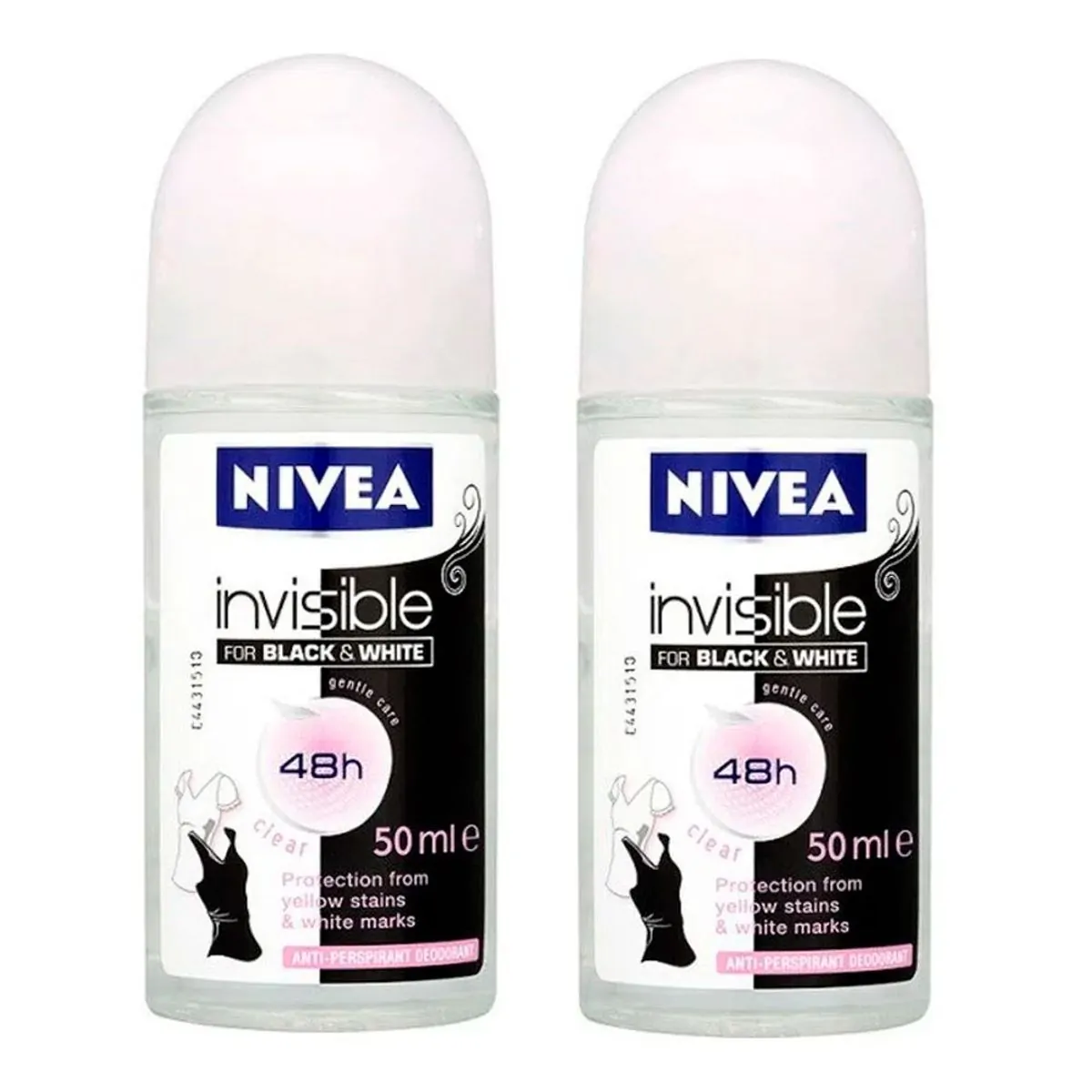 Pack Antitranspirante Roll-On Invisible Black & White Clear Nivea 2 Unidades 50ml Cada Grátis 50% de Desconto na 2ª Unidade
