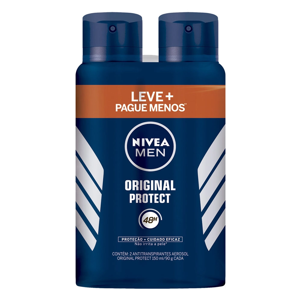 Pack Antitranspirante Aerossol Original Protect Nivea Men 2 Unidades 150ml Cada Leve Mais Pague Meno