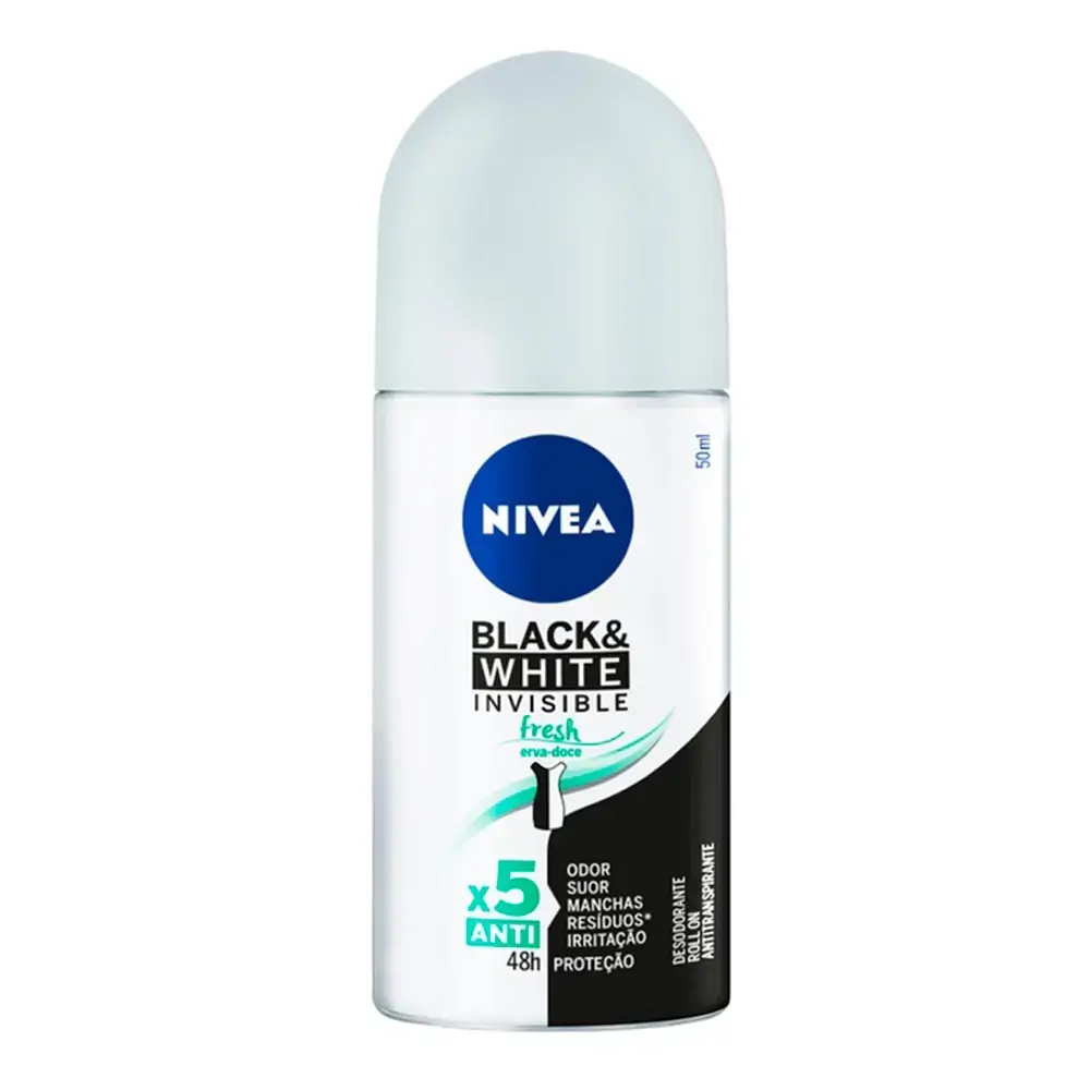 Antitranspirante Roll On Erva Doce Nivea Invisible For Black White Fresh 50ml