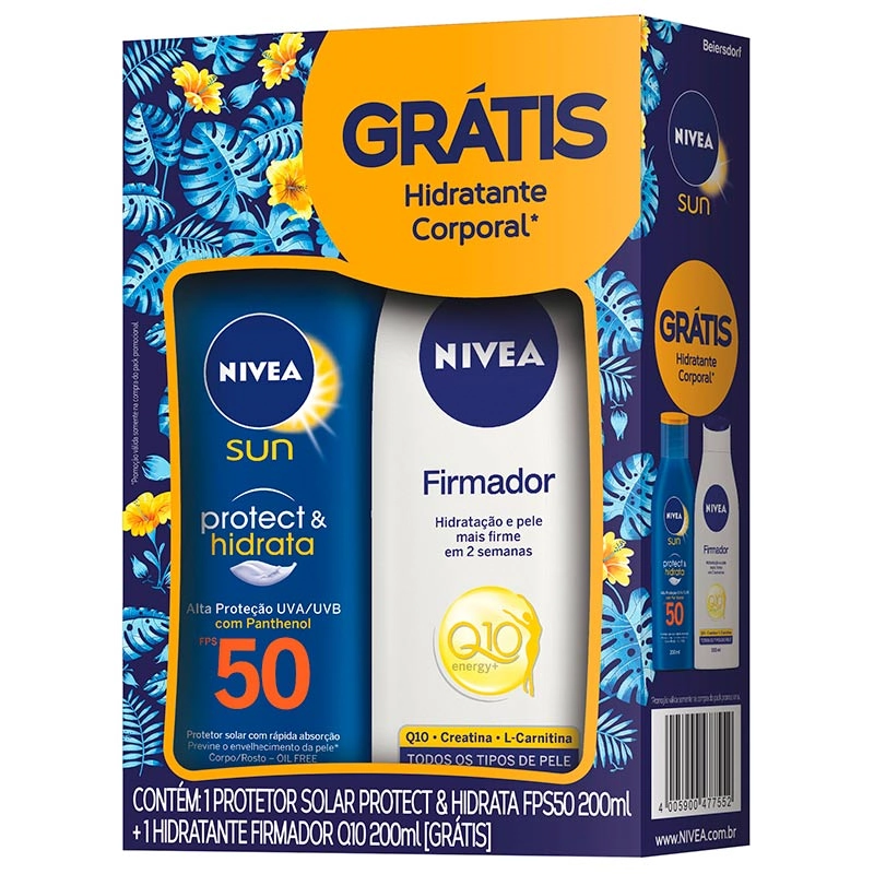 Protetor Solar Protect Hidrata Fps 50 Nivea Grátis Loção Hidratante Firmador Nivea Q10 Caixa 200ml C