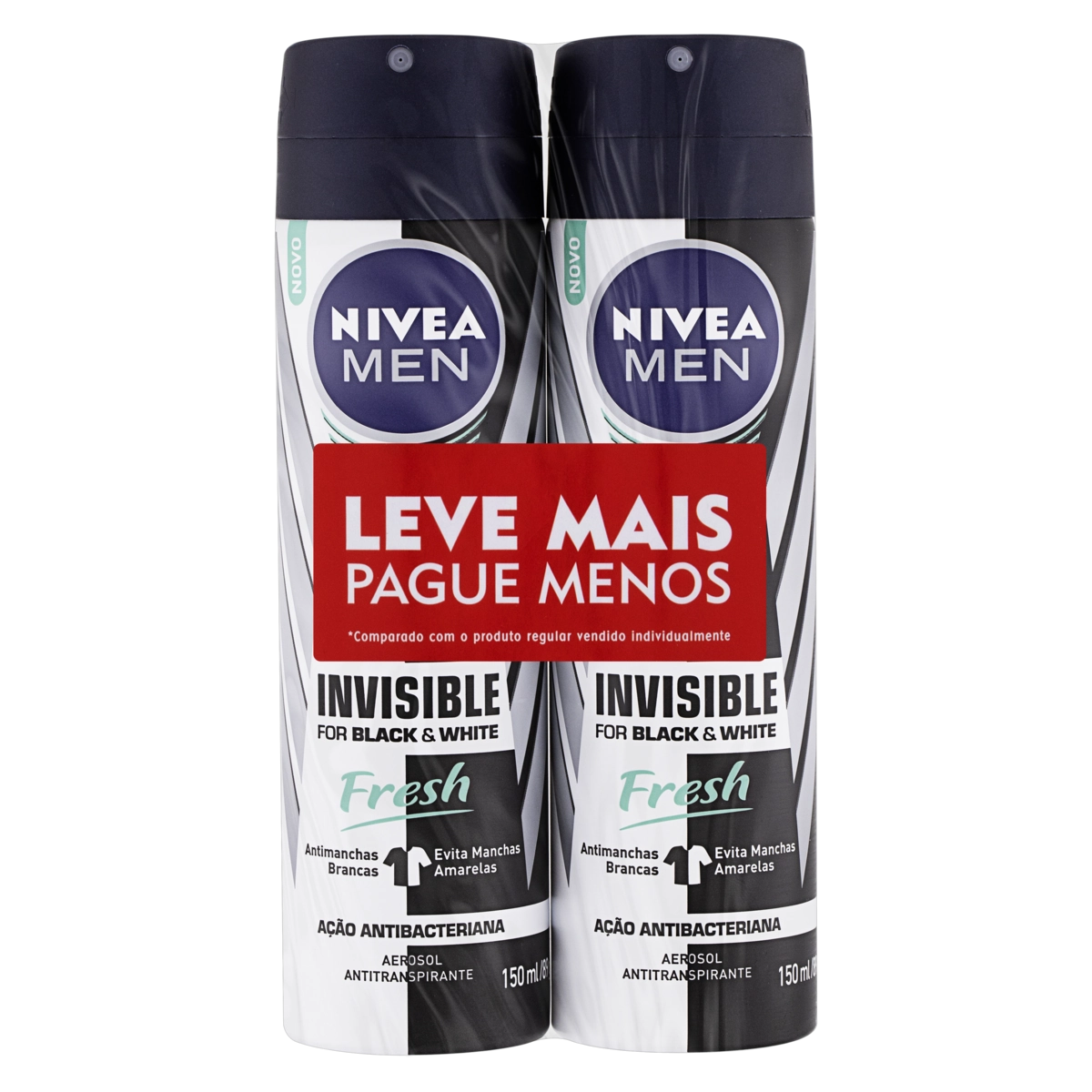 Pack Antitranspirante Aerossol Fresh Nivea Men Invisible For Black White 2 Unidades 150ml Cada Leve