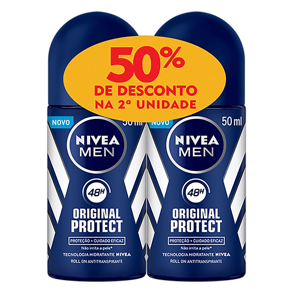 Pack Antitranspirante Roll-On Original Protect Nivea Men 2 Unidades 50ml Cada Grátis 50% de Desconto na 2ª Unidade