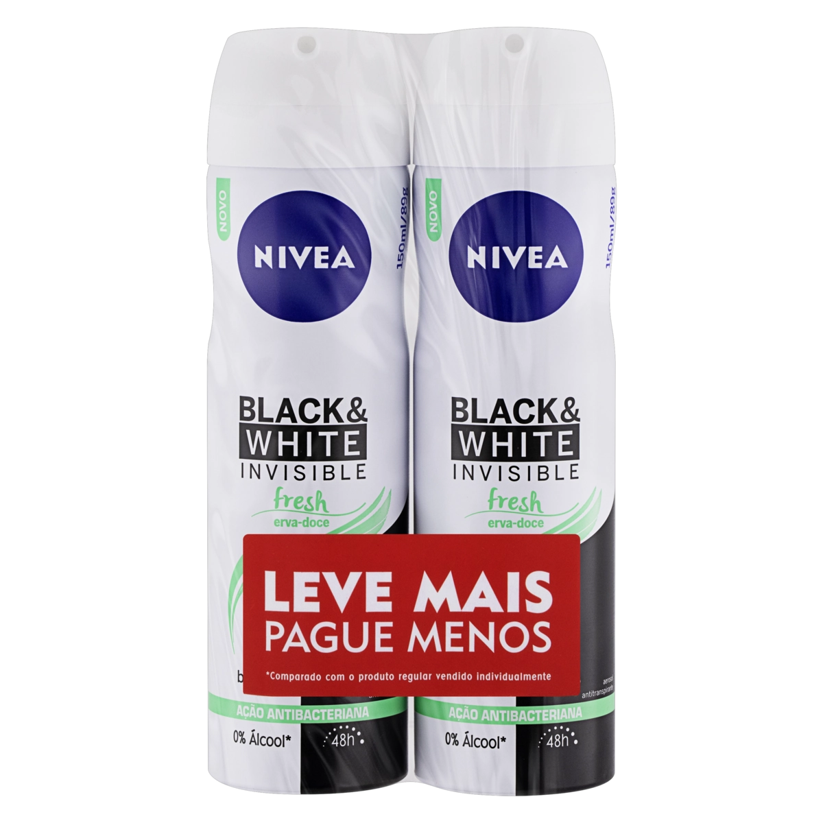 Pack Antitranspirante Aerossol Erva Doce Fresh Nivea Invisible For Black White 2 Unidades 150ml Cada