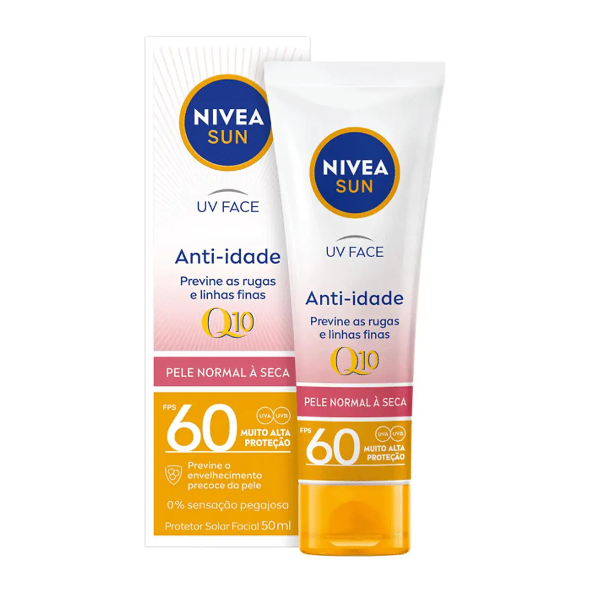 Protetor Solar Facial Anti Idade Fps 60 Nivea Q10 Sun Beauty Expert Caixa 50g