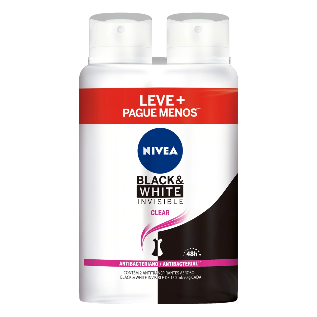 Pack Antitranspirante Aerossol Invisible Black &amp; White Clear NÍVEA 2 Unidades 150ml Cada Leve Mais Pague Menos