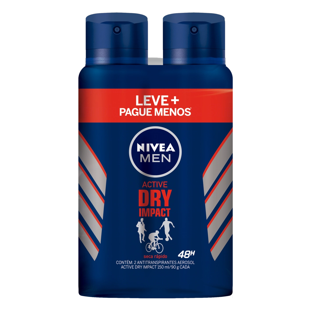 Pack Antitranspirante Aerossol Nivea Men Active Dry Impact 2 Unidades 150ml Cada Leve Mais Pague Menos