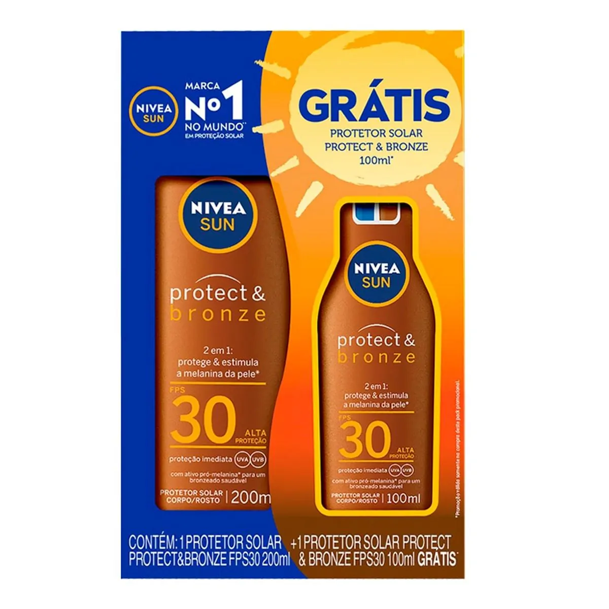 Kit Protetor Solar Nivea Protect &amp; Bronze FPS30 200ml + 100ml