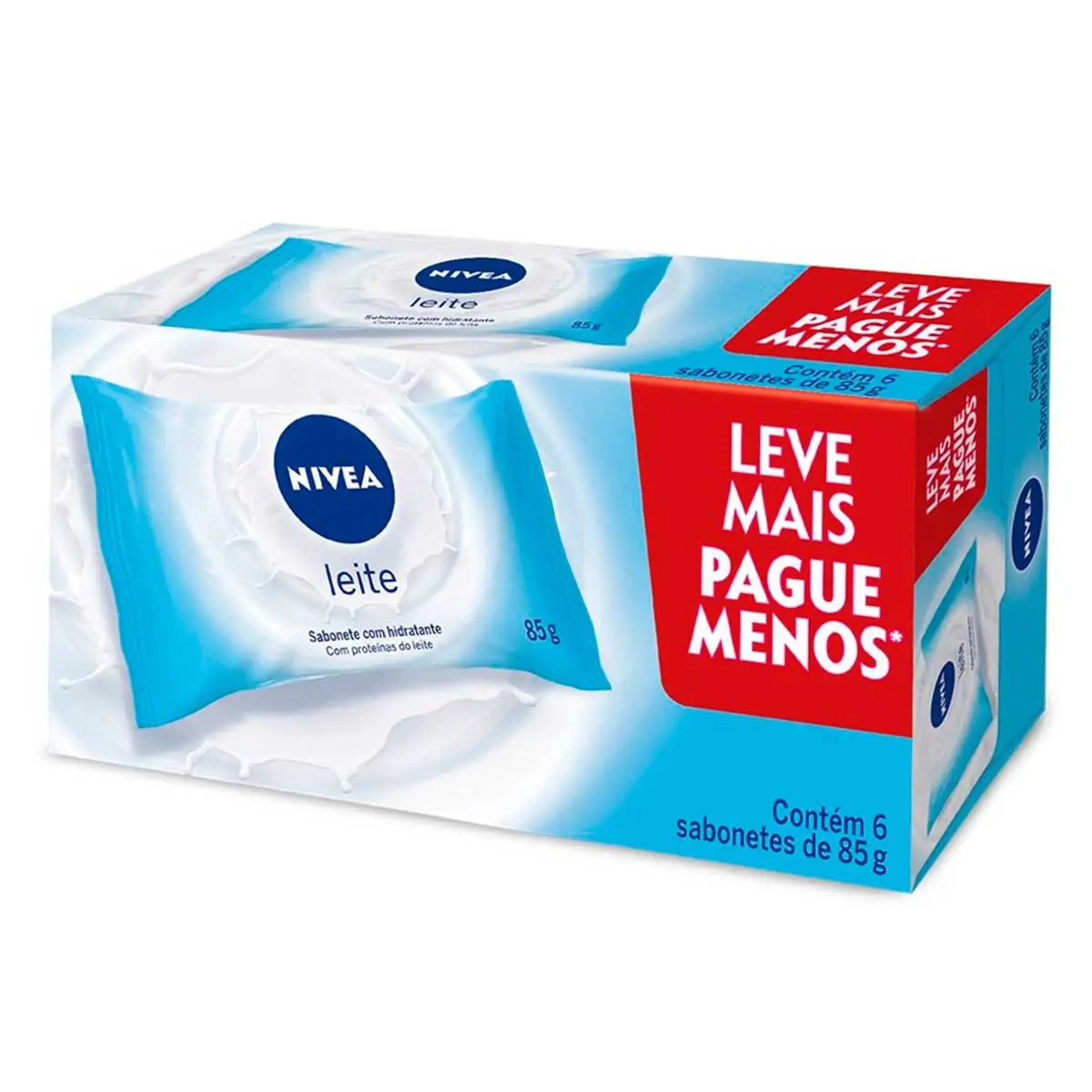 Sabonete em Barra Hidratante Leite NIVEA Promoção 6 Unidades 85g