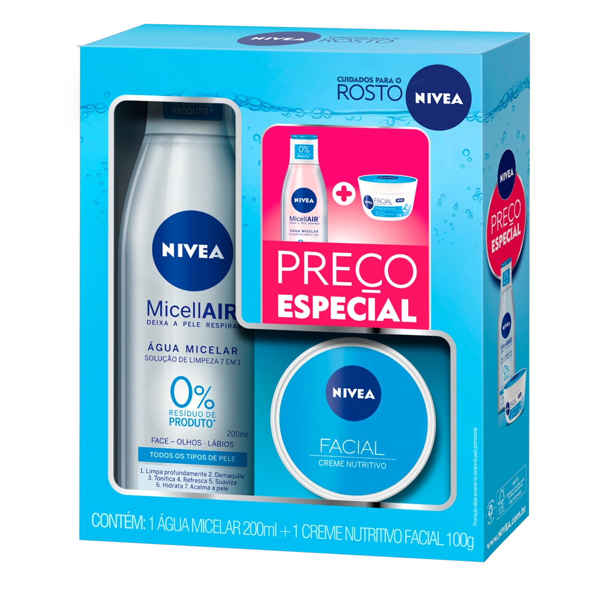 Kit água Micelar Solução De Limpeza Micellair 200ml Creme Nutritivo Facial 100g Nivea