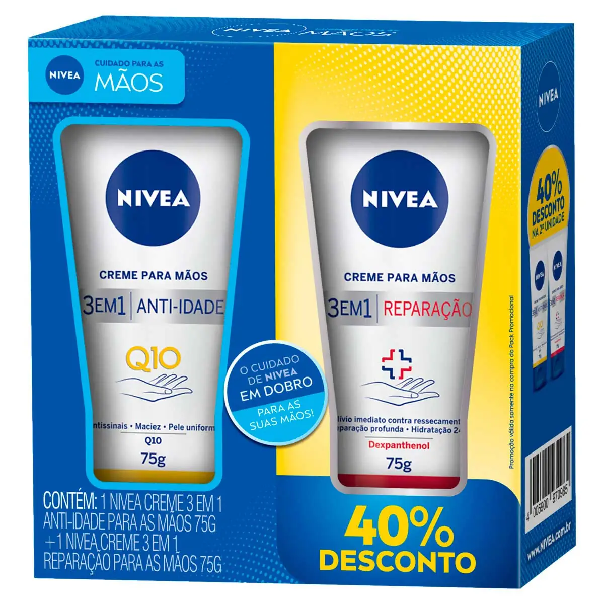 Kit Creme para as Mãos Anti-Idade + Reparação Nivea Q10 75g Cada Grátis 40% Desconto na 2ª Unidade