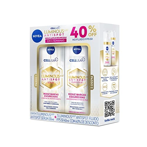 Kit Sérum Intensivo 30ml Fluido Preventivo Fps 50 40ml Com ácido Hialurônico Nivea Cellular Luminous