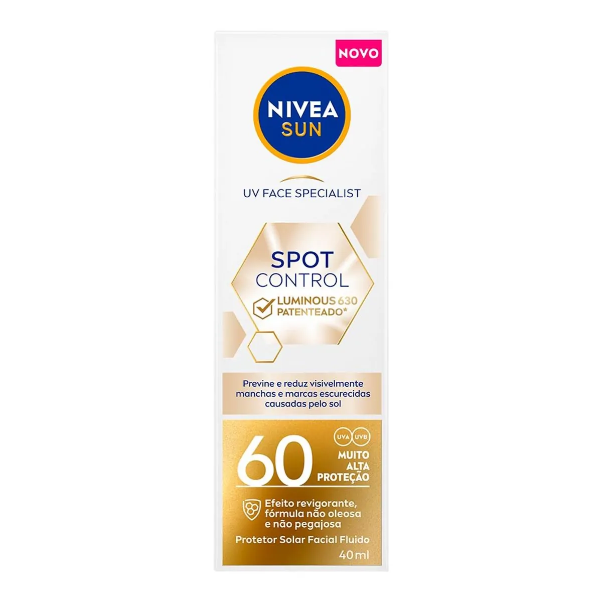 Protetor Solar Facial Fluido Fps 60 Nivea Sun Spot Control Luminous 630 Caixa 40ml