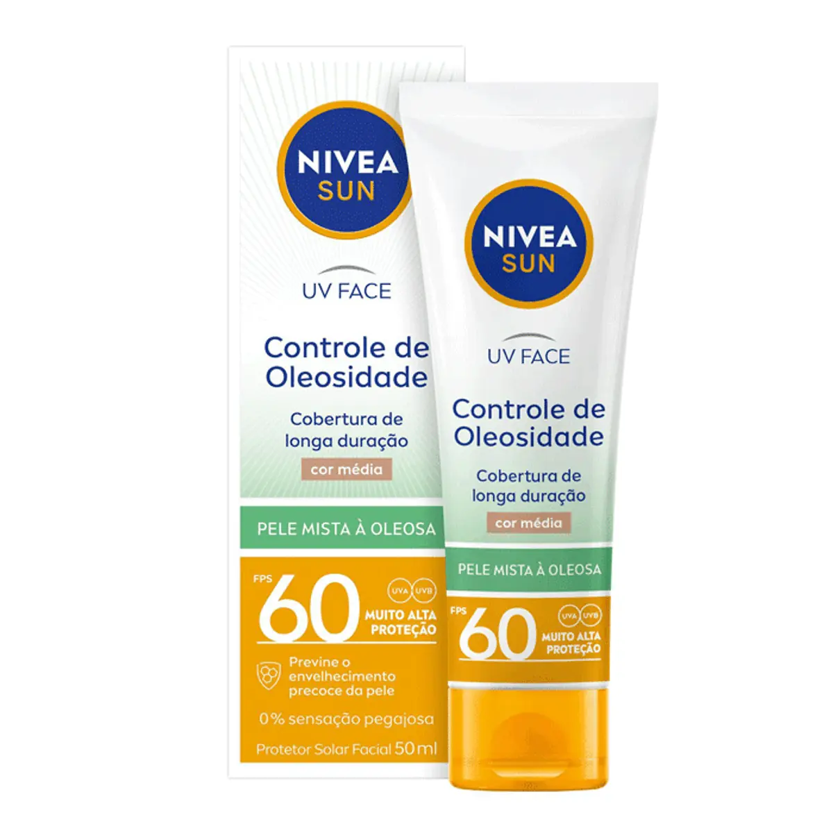 Protetor Solar Facial Controle De Oleosidade Com Cor Média Fps 60 Nivea Sun Beauty Expert Caixa 50g