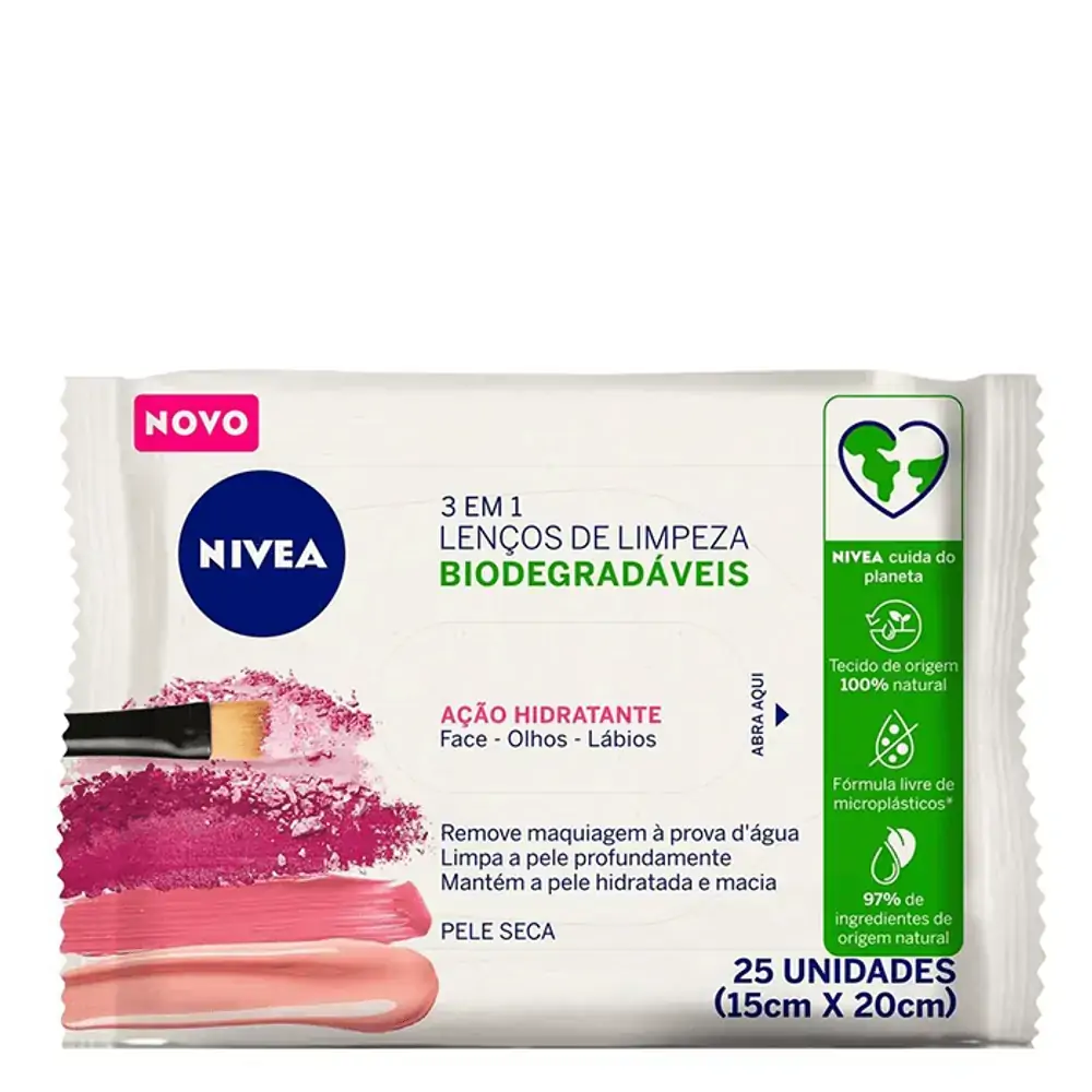 Lenço Umedecido Demaquilante Ação Hidratante Facial Nivea Pacote 25 Unidades