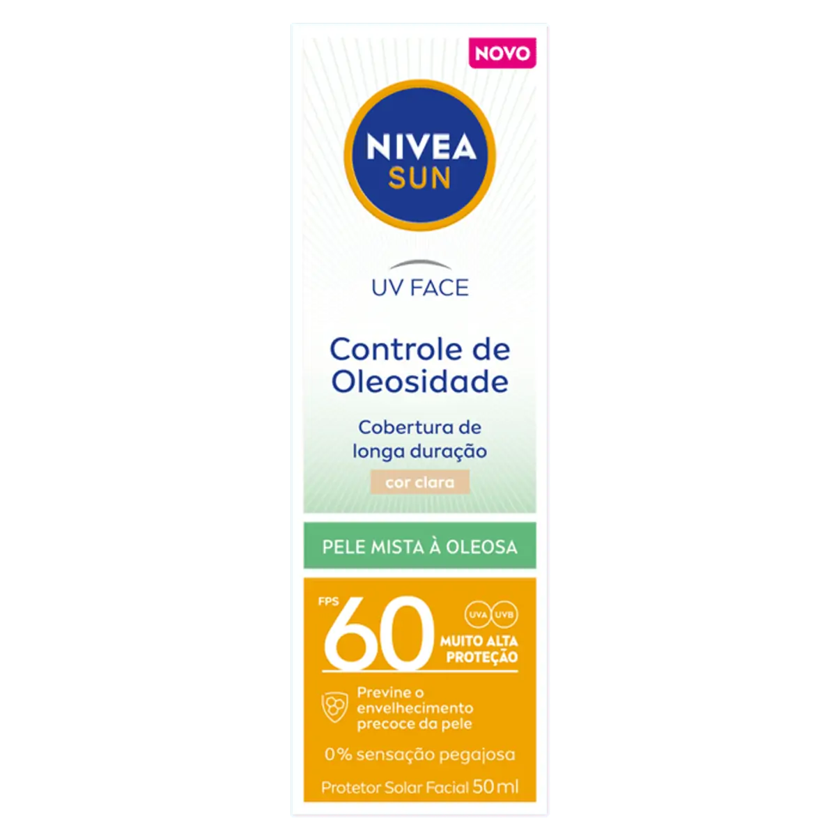 Protetor Solar Facial Controle De Oleosidade Com Cor Clara Fps 60 Nivea Sun Uv Face Bisnaga 50ml