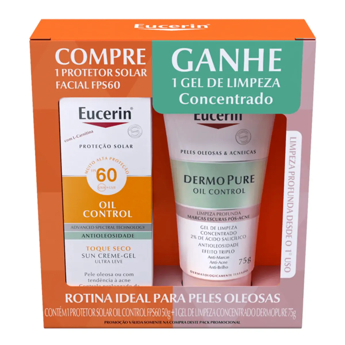 Kit Eucerin Protetor Solar Oil Control Fps60 50g Gel De Limpeza Concentrado Dermopure 75ml