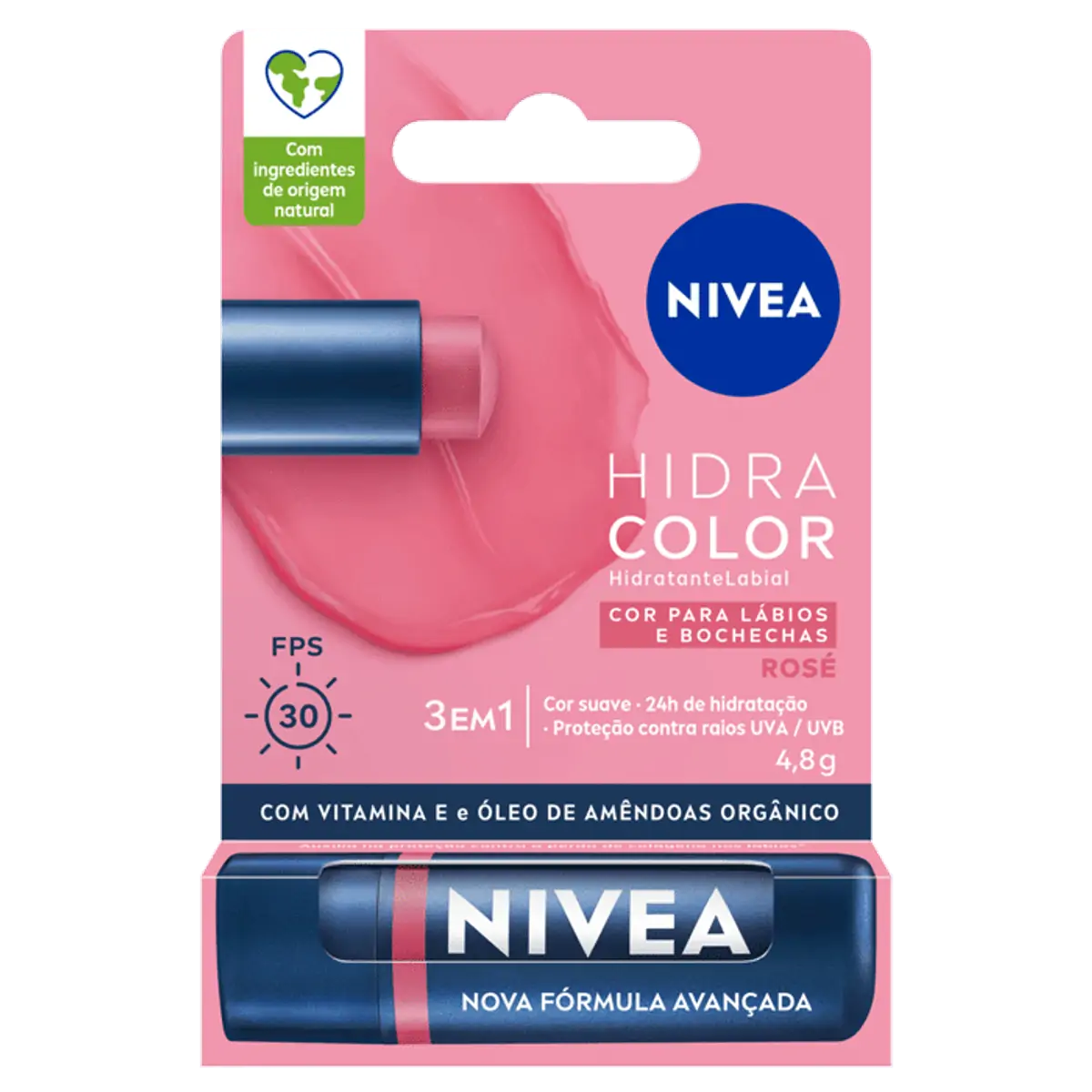Hidratante Labial Fps 30 Rosé Nivea Hidra Color Blister 4,8g