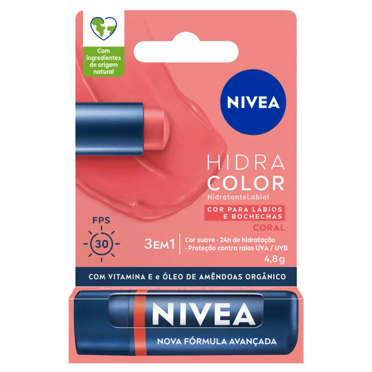 Hidratante Labial Fps 30 Coral Nivea Hidra Color Blister 4,8g
