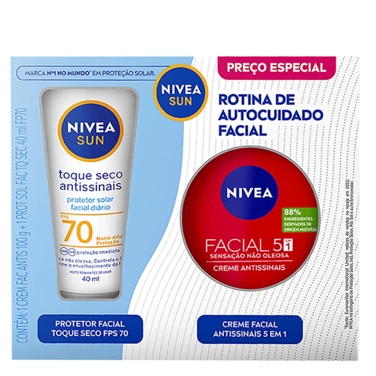 Kit Creme Facial Antissinais 100g Protetor Solar Facial Toque Seco Antissinais Fps 70 Sun 40ml Nivea