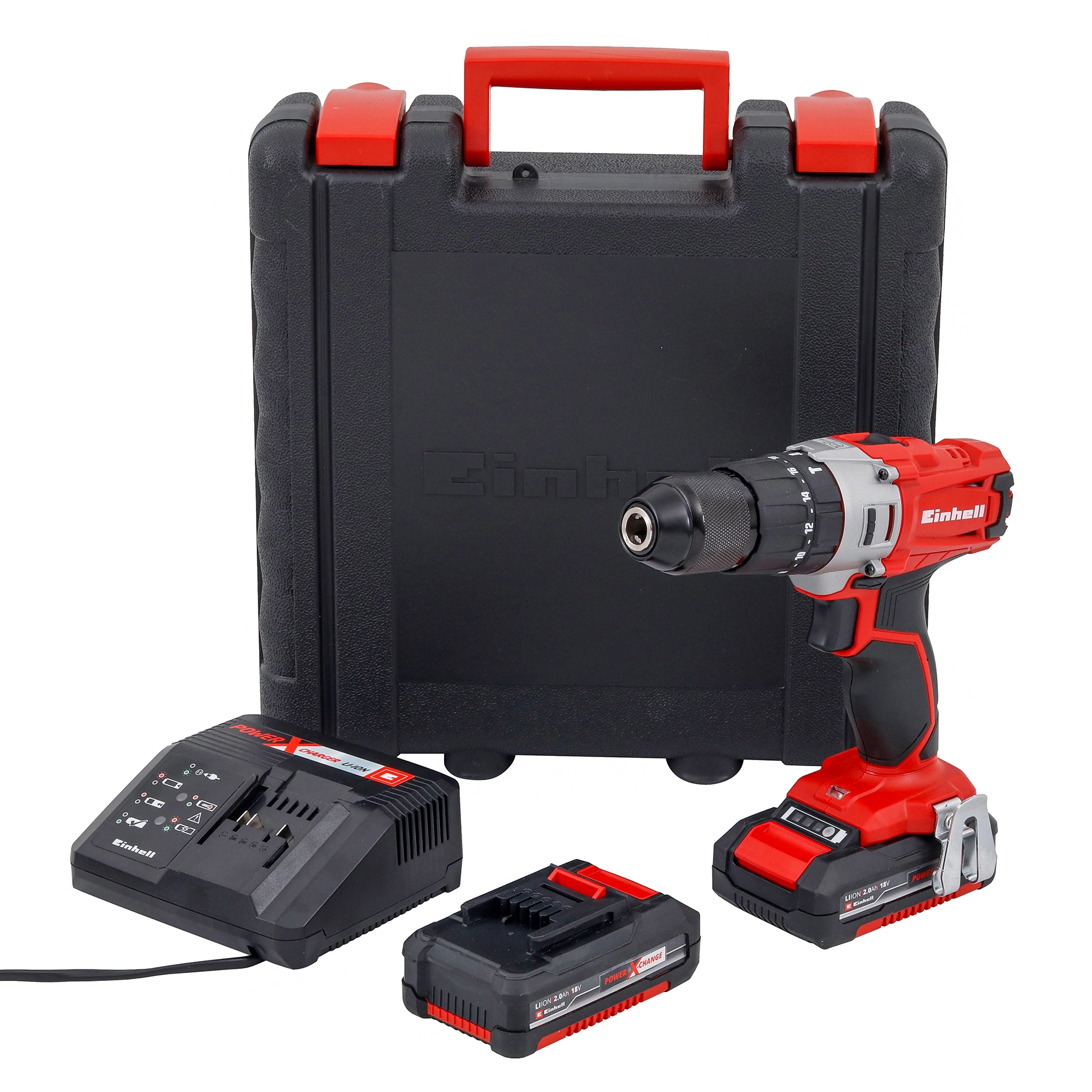 Furadeira e Parafusadeira de Impacto a Bateria Einhell com Maleta Carregador e 2 Baterias 18V 1/2" E-CD 18/2 Li-i 2B