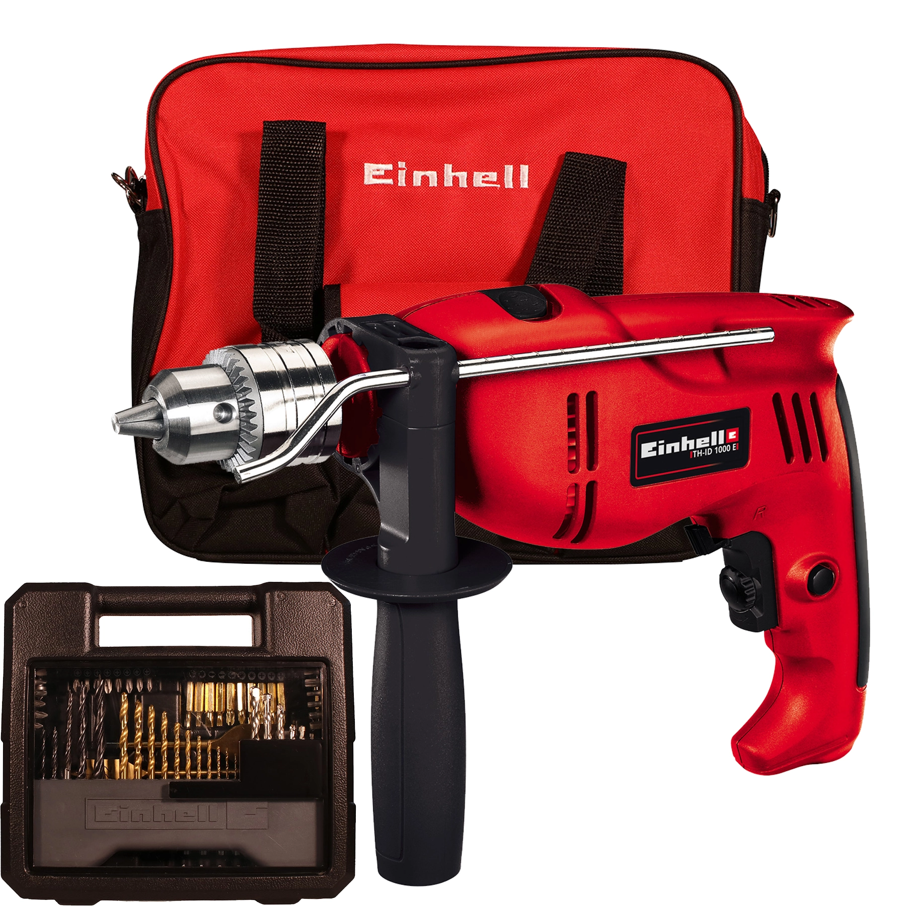 Furadeira de Impacto Einhell com Bolsa e Kit com Acessórios 1010W 1/2" TH-ID 1000 e Kit 127V (110V)