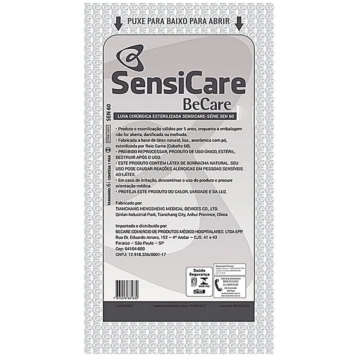 Luva Cirúrgica Sensicare 7.5 Estéril em Látex com Pó -01 par