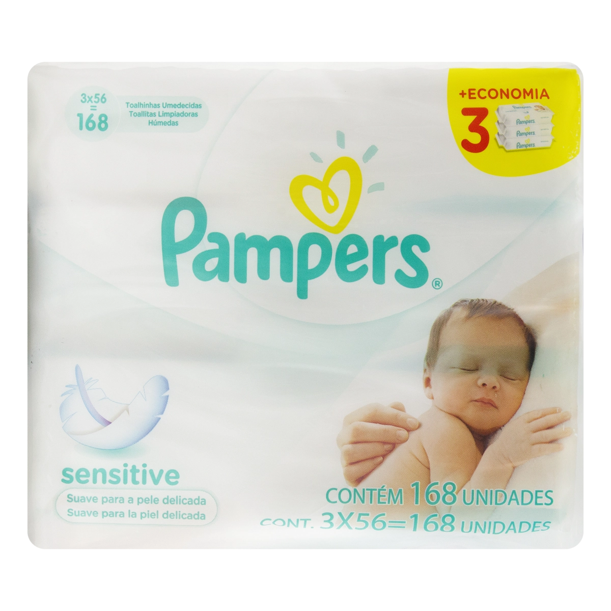 Pack Toalha Umedecida Sensitive Suave Pampers 3 Unidades