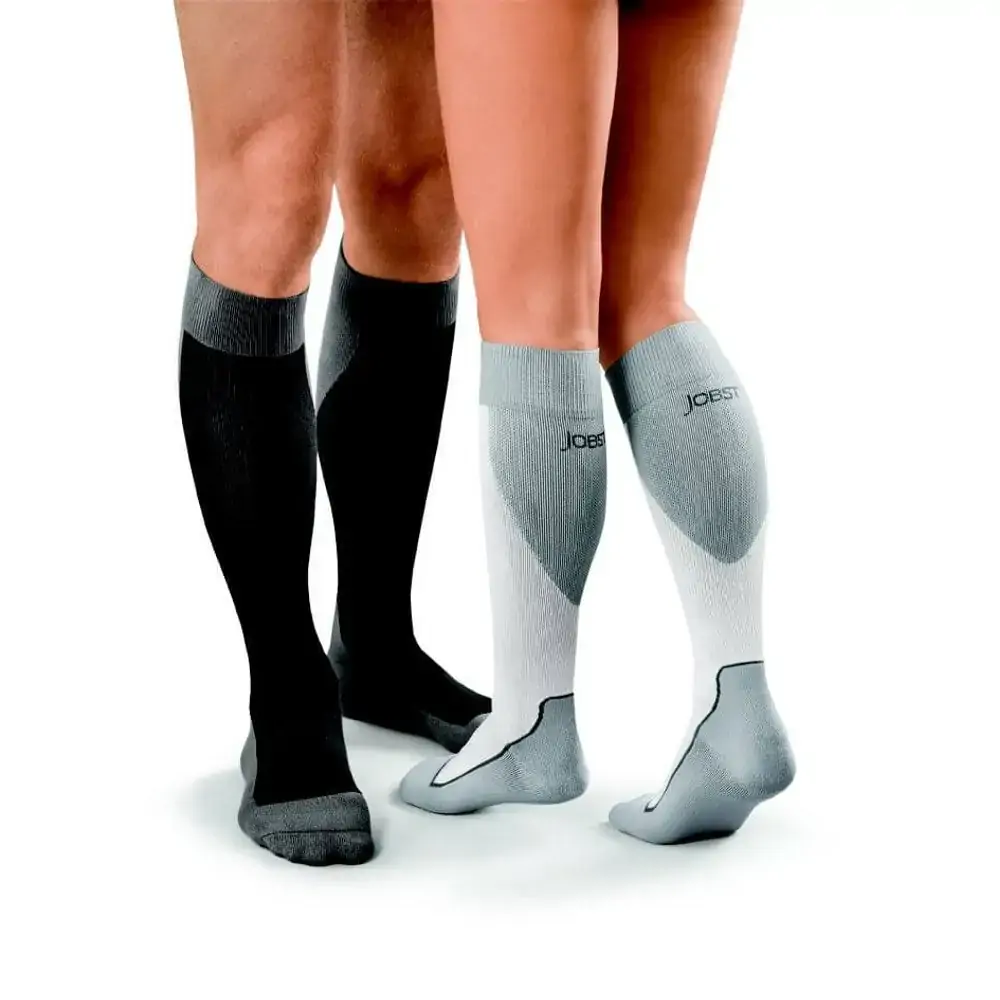 Meia Elástica Esportiva Panturrilha (3/4) Compressão 15-20mmHg - Branca e Cinza - Jobst Sport