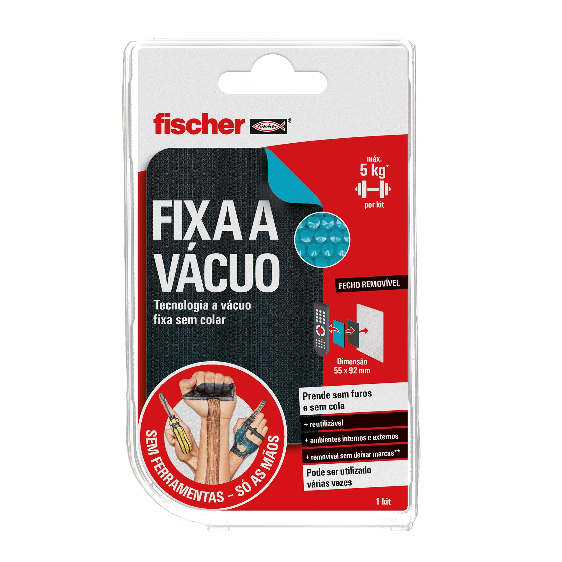Fixa a Vácuo com Fecho Removível 55x92mm até 5kg 1 Kit Fischer