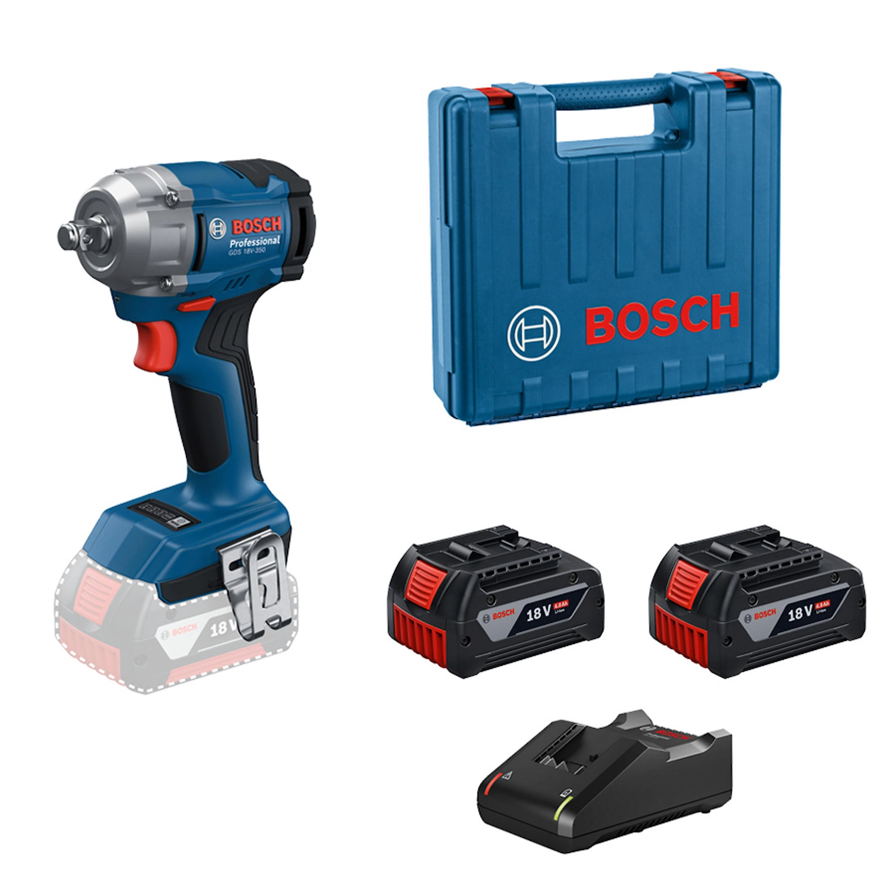 Chave de Impacto Bosch GDS 18V-350 a Bateria 18V Brushless 1/2" com Maleta e 2 Baterias