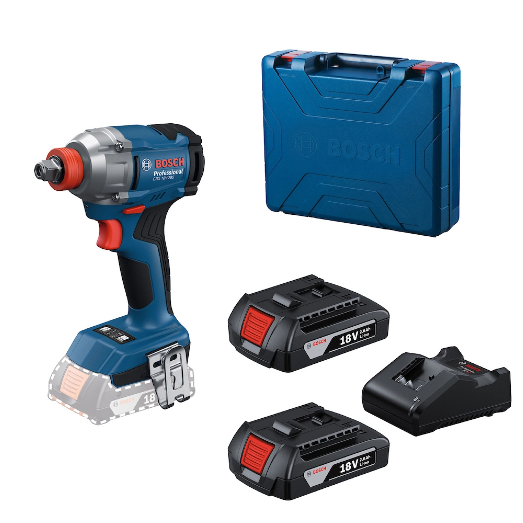 Chave de Impacto Bosch GDX 18V-285 a Bateria 18V 1/4" 18V Brushless com Maleta e 2 Baterias